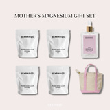 Mother’s magnesium gift set with 4 restorative magnesium bath soak packs and Behrhaus Rose magnesium oil and cotton tote bag