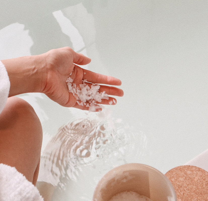 magnesium chloride bath flakes in water for a restorative bath 