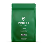 front of the bag of ease dark roast coffee by purity coffee