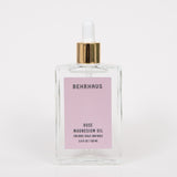 Behrhaus Rose Magnesium Oil in a clear glass bottle with a gold pump, labeled “Magnesium Oil for body, scalp, and nails (3.4 fl oz),” displayed against a clean white background.