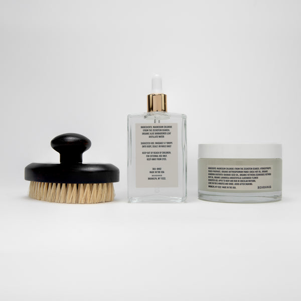 the retreat gift set which is dry brush, magnesium oil, magnesium body scrub 