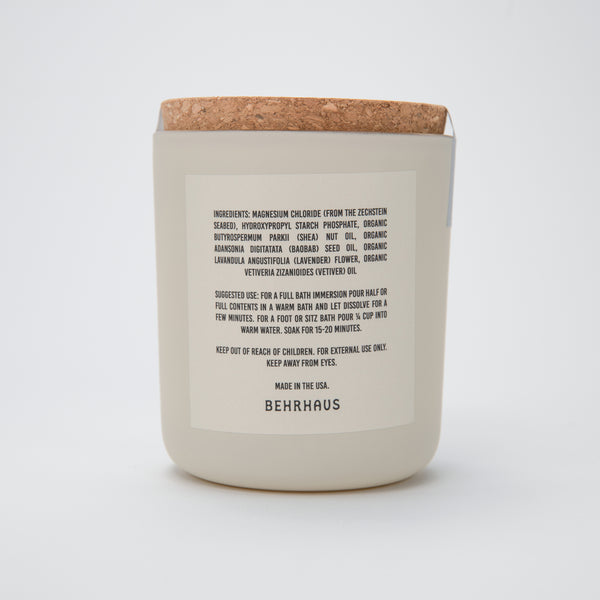 magnesium bath soak minimal organic ingredients in a glass jar with a cork top